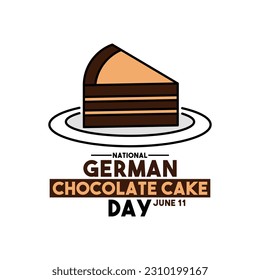 National German Chocolate Cake Day. June 11. White background. Eps 10.