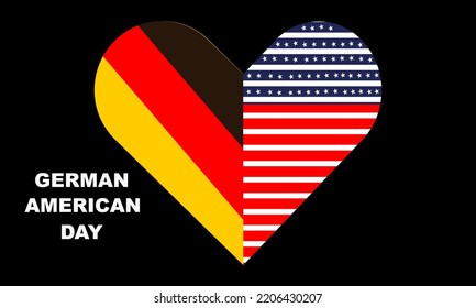 El Día Nacional Alemán-Estadounidense celebra la herencia alemana que según millones de estadounidenses. Estados Unidos y Alemania marcan un icono en la forma del corazón. Símbolo de amistad americano y alemán. Ilustración vectorial.