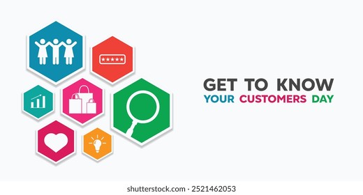 National Get To Know Your Customers Day. Great for cards, banners, posters, social media and more. White background.