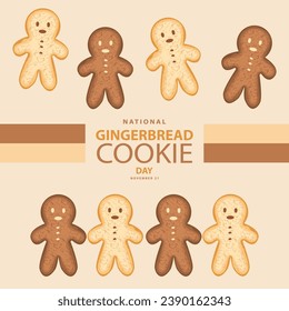 National Gingerbread Cookie Day on november 21, Some gingerbread cookie vector illustration and text isolated on abstract background for commemorate and celebrate National Gingerbread Cookie Day.