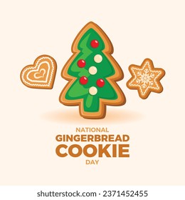 National Gingerbread Cookie Day poster vector illustration. Gingerbread Christmas tree drawing. Christmas decorated gingerbread cookies icon set vector. November 21. Important day