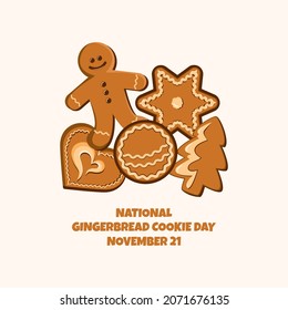 National Gingerbread Cookie Day vector. Christmas decorated gingerbread cookies icon set vector. Gingerbread Cookie Poster, November 21. Important day