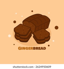 Dia Nacional do Pão de Gengibre para comemorar em 5 de junho. Pão inteiro castanho e ​ fatiado ​ sabor a gengibre sobre fundo bege. Banner do evento da padaria.