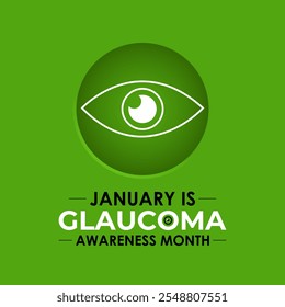 National Glaucoma Awareness Month. Human eye with green awareness realistic Ribbon. Nutritional eye health . Banner poster, flyer and background design template. Vector illustration. Eps 10.