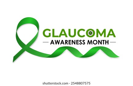 Mês Nacional de Conscientização sobre o Glaucoma. Olho humano com consciência verde realista Ribbon. Saúde nutricional dos olhos . Cartaz do banner, folheto e modelo de design de fundo. Ilustração vetorial. Eps 10.