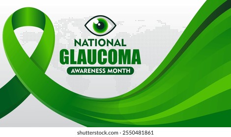 National Glaucoma Awareness Month is observed every year in January. January is Glaucoma Awareness Month. Wavy green background for banner, card, poster design