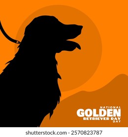 National Golden Retriever Day to celebrate on February 3rd. Silhouette of a golden retriever dog on orange background. Animal event banner.