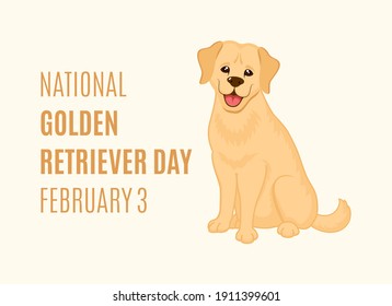 National Golden Retriever Day Vektorgrafik. Adorable sitzende goldene Retrieve Welpensymbol Vektorgrafik. Golden Retrieve Hundevecor. Golden Retriever Day Poster, 3. Februar. Wichtiger Tag