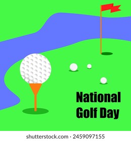 National Golf Day 10 May illustration with golf ball on the field and flag