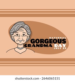 Dia Nacional da Vovó lindo para comemorar em 23 de julho. Ilustração de uma bela avó usando um colar de pérolas com texto em negrito sobre fundo bege.