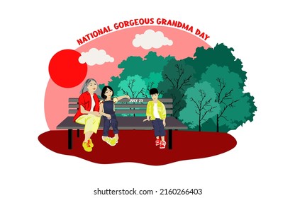 National Gorgeous Grandma Day vector. Stylish Asian elderly woman. Happy and smiling elderly woman vector with her grandchild