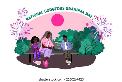 National Gorgeous Grandma Day vector. Stylish African American elderly woman. Happy and smiling elderly woman vector with her grandchild