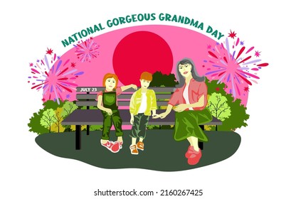 National Gorgeous Grandma Day vector. Stylish european elderly woman. Happy and smiling elderly woman vector with her grandchild