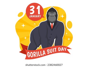 National Gorilla Suit Day Vector Illustration on 31 January with has the Head of a Gorillas is Dressed Neatly in a Suits and World Map in Background