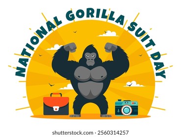 National Gorilla Suit Day Vector Illustration on 31 January featuring a Gorilla’s Head Neatly Dressed in a Suit in a Flat Style Cartoon Background