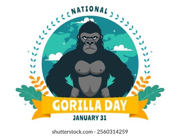 National Gorilla Suit Day Vector Illustration on 31 January featuring a Gorilla’s Head Neatly Dressed in a Suit in a Flat Style Cartoon Background