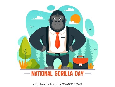 National Gorilla Suit Day Vector Illustration on 31 January featuring a Gorilla’s Head Neatly Dressed in a Suit in a Flat Style Cartoon Background