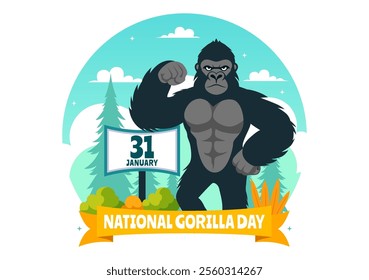 National Gorilla Suit Day Vector Illustration on 31 January featuring a Gorilla’s Head Neatly Dressed in a Suit in a Flat Style Cartoon Background