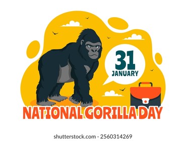 National Gorilla Suit Day Vector Illustration on 31 January featuring a Gorilla’s Head Neatly Dressed in a Suit in a Flat Style Cartoon Background