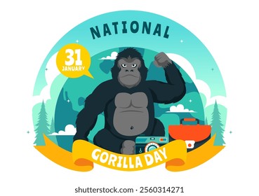 National Gorilla Suit Day Vector Illustration on 31 January featuring a Gorilla’s Head Neatly Dressed in a Suit in a Flat Style Cartoon Background