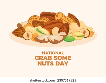 National Grab Some Nuts Day vector illustration. Pile of mixed nuts vector. Different types of nuts graphic design element. August 3. Important day