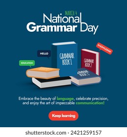 National Grammar Day. 4th March National Grammar day celebration banner with multiple cute books icons in different colours. Grammar day banner with cute books vector illustration. 