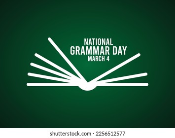 National Grammar Day. March 4. Open book line icon. Gradient green background. Poster, banner, card, background. Eps 10.