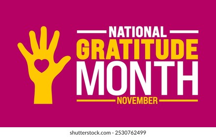 National Gratitude Month fundo ou modelo de design de banner é observado todos os anos em novembro. Conceito de férias. Modelo para cartão, cartaz, cartão, modelo.