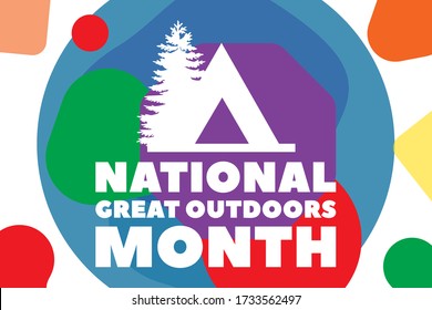 NATIONAL GREAT OUTDOORS MONTH. Celebrated in June. Poster, card, banner, background design. Vector illustration eps 10