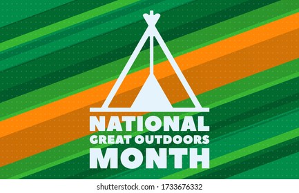 NATIONAL GREAT OUTDOORS MONTH. Celebrated in June. Poster, card, banner, background design. Vector illustration eps 10