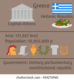 National Greece flag. Travel Greek Culture Landmarks and cultural features flat icons design set vector