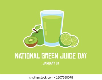 National Green Juice Day vector. Green fruit smoothie vector. Glass of juice with fruits icon. Fruit smoothie on a green background. Important day