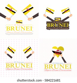 National Greeting Card, Flat Background, Badges Vector Template Set - Malay Text "Negara Brunei Darussalam" at English "Nation of Brunei"