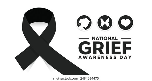 National Grief Awareness Day. Ribbon, women, butterfly and heart. Great for cards, banners, posters, social media and more. White background.