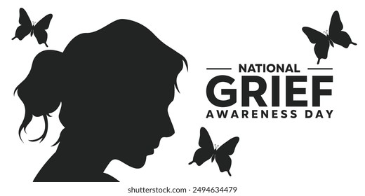 National Grief Awareness Day. Women and butterfly. Great for cards, banners, posters, social media and more. White background.