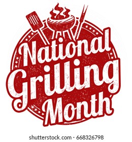 National grilling month grunge rubber stamp on white background, vector illustration