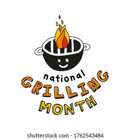 National grilling month. With a smiling barbecue and fire.