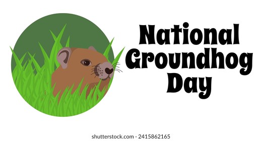 National Groundhog Day, horizontal poster or banner vector illustration design with cute animal