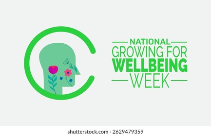 National Growing for Wellbeing Week. Gardening Wellness Concept, Mental Health Awareness Poster, Banner, Nature Card, Social Media Post or Green Background Design Inspiration Vector Illustration