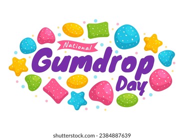 Ilustración vectorial del Día Nacional de Gumdrop el 15 de febrero con deliciosas caricaturas de colores brillantes en forma de casa de caricatura plana