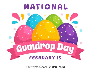 Ilustración vectorial del Día Nacional de Gumdrop el 15 de febrero con deliciosas caricaturas de colores brillantes en forma de casa de caricatura plana