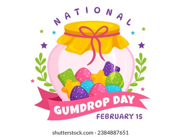 National Gumdrop Day Vector Illustration on February 15 with Delicious Candies Brightly Colored Dome Shaped in Flat Cartoon Background