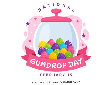 Ilustración vectorial del Día Nacional de Gumdrop el 15 de febrero con deliciosas caricaturas de colores brillantes en forma de casa de caricatura plana