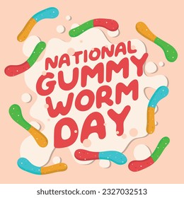 national gummi worm day design template for celebration. gummi vector illustration. flat gummi worm candy vector design.