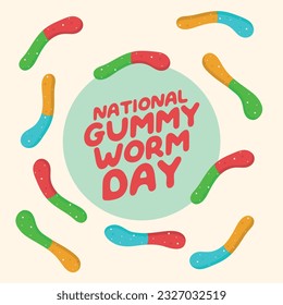 national gummi worm day design template for celebration. gummi vector illustration. flat gummi worm candy vector design.