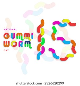 National Gummi Worm Day o July 15, Several freezer pops arranged to form the number 15 with white and shadows gummi worm on the background, gummi worm and shadows vector. More colorful styles.