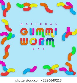 National Gummi Worm Day on July 15 with blue background, Gummi worm and shadows vector. more colorful styles. Adults, not kids, have made gummi worms one of the most popular candies on earth.