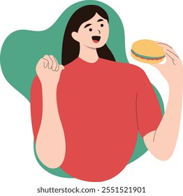 National Hamburger Day Cartoon Illustration. People Eating Hamburger. Flat Vector Character