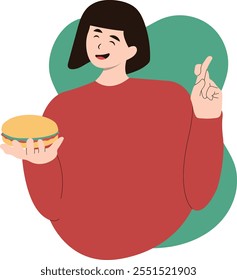 National Hamburger Day Cartoon Illustration. People Eating Hamburger. Flat Vector Character