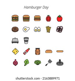 National hamburger day icon set